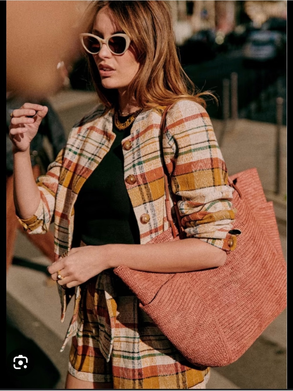 🌟SOLD🌟Sezane Mike Plaid Button-Front Jacket in Mustard, Cream & Rust - Picture 3 of 7